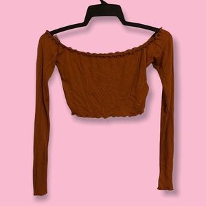 forever 21 rust long sleeve lettuce edge off the shoulder crop top